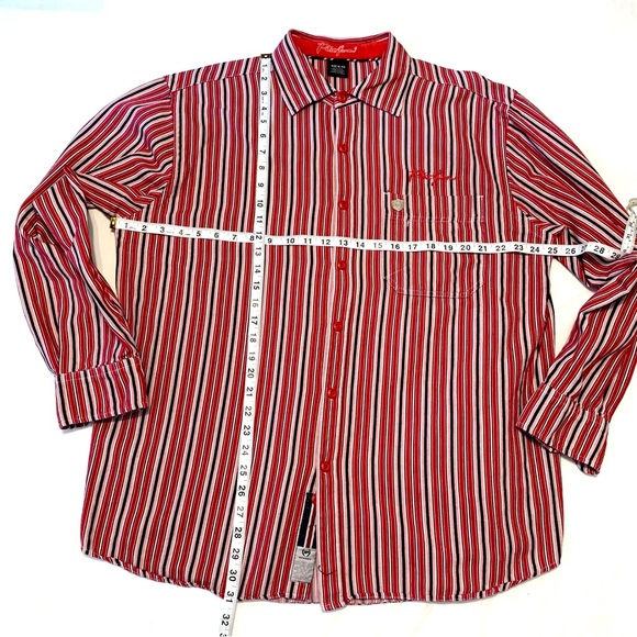 PHAT FARM VINTAGE 90s Y2K RED WHITE STRIPE LONG SLEEVE BUTTON DOWN SHIRT. SzXL - Picture 6 of 7